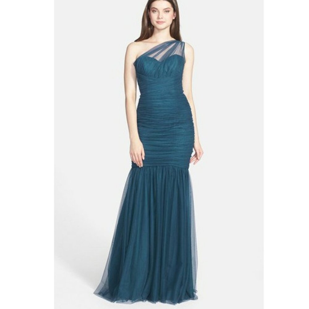 Amsale One Shoulder Tulle Mermaid Gown-Size 8